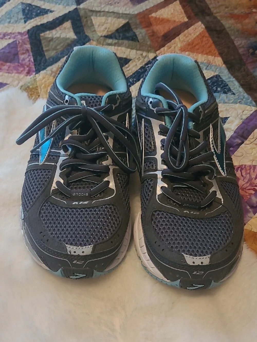 Brooks Gray & Teal Addiction 12 DNA Lace Up  Running Shoes 7.5 Extra Wide